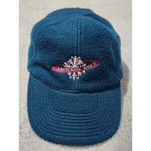 Vintage Jackson Hole Hat Cap Green  Fleece Adjustable Wyoming Ski Mountain